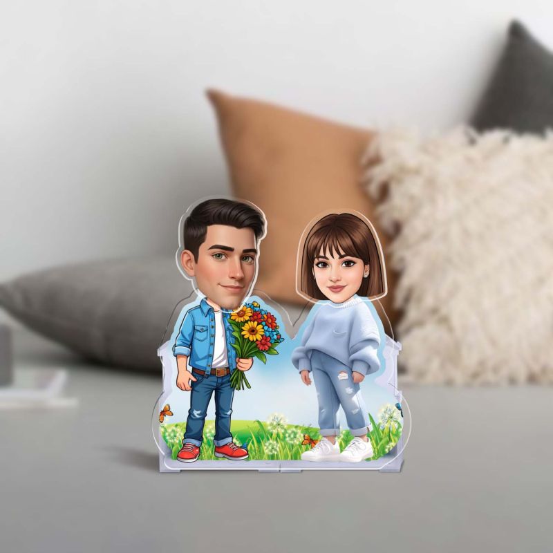 Personalized Cute Couple Caricature with Shaking Head, Gift for Valentine Days Purpose Gift for Girlfriend & Boyfriend Solar Powered Moving Head Tabletop Decor